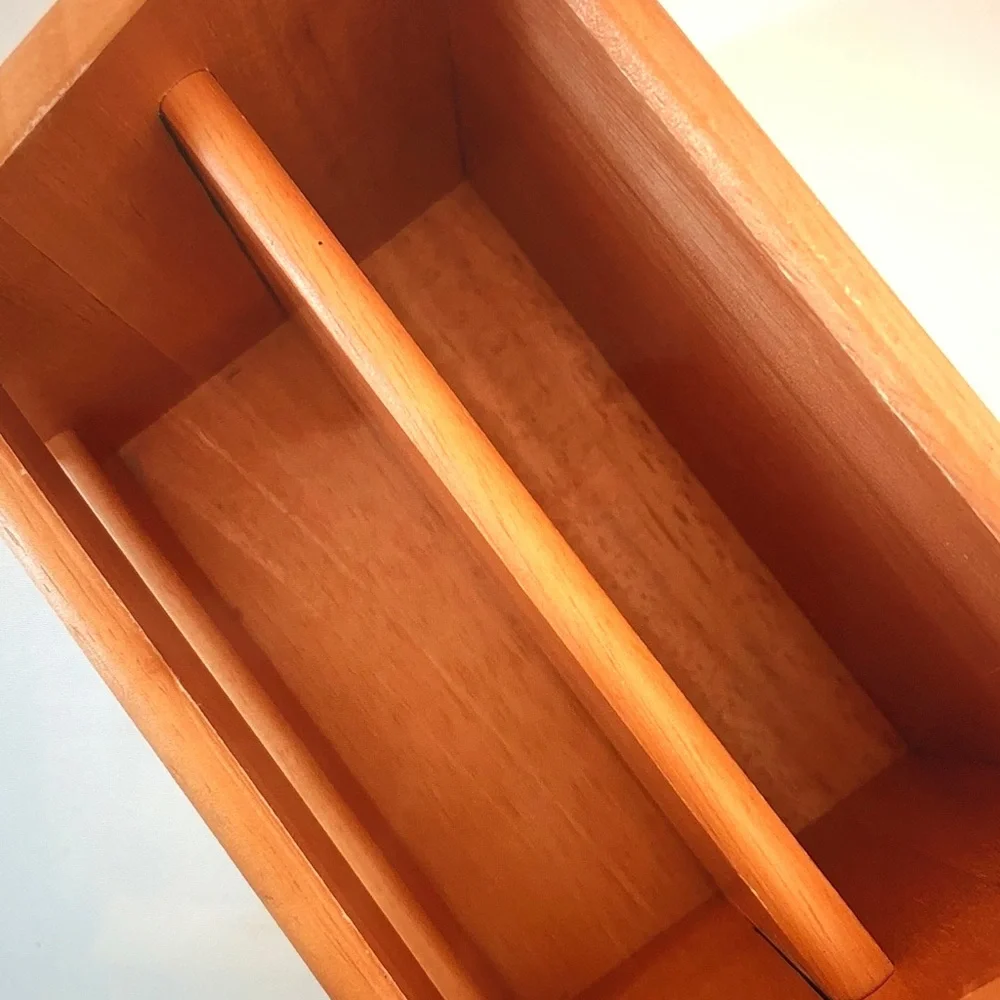 Three-Compartment Wooden Mail & Stationery Caddy - Light Honey Wood